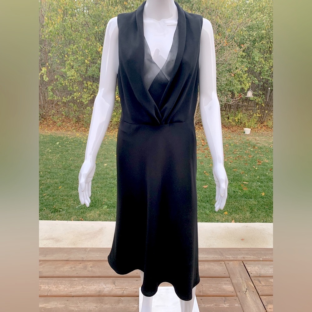 Black party prom dress just below the knee black sheer sexy deep V neck US 12